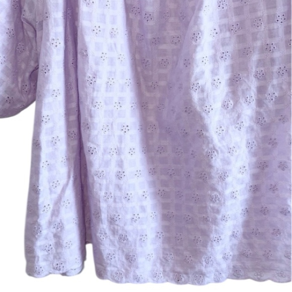 Velvet by Graham & Spencer Puff Slv Lavender Cottagecore Eyelet Blouse Sz Large - Picture 8 of 9